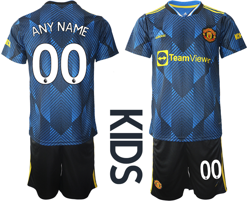 Youth 2021-2022 Club Manchester United Second away blue customized Soccer Jersey->customized soccer jersey->Custom Jersey